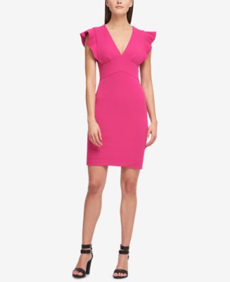 DKNY V-Neck Ruffle Cap Sleeve Sheath Dress - Macy's