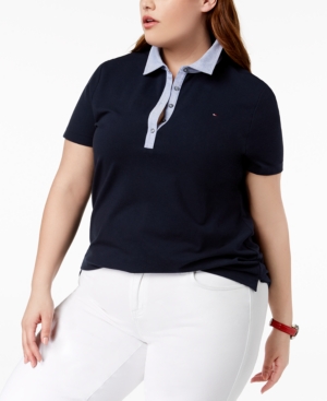 TOMMY HILFIGER PLUS SIZE CHAMBRAY-COLLAR POLO TOP, CREATED FOR MACY'S