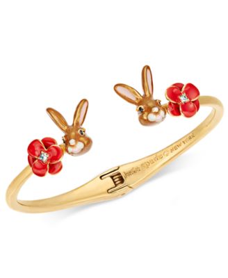 kate spade new york - Gold-Tone Pav&eacute; Flower & Bunny Cuff Bracelet