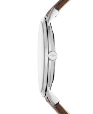 Men's Minimalist Brown Leather Strap Watch 44mm