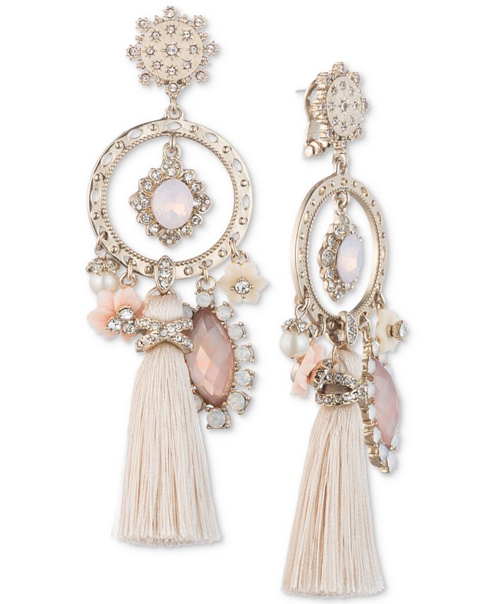 Marchesa Gold Tone Stone Pav and Tassel Chandelier Earrings Macy s
