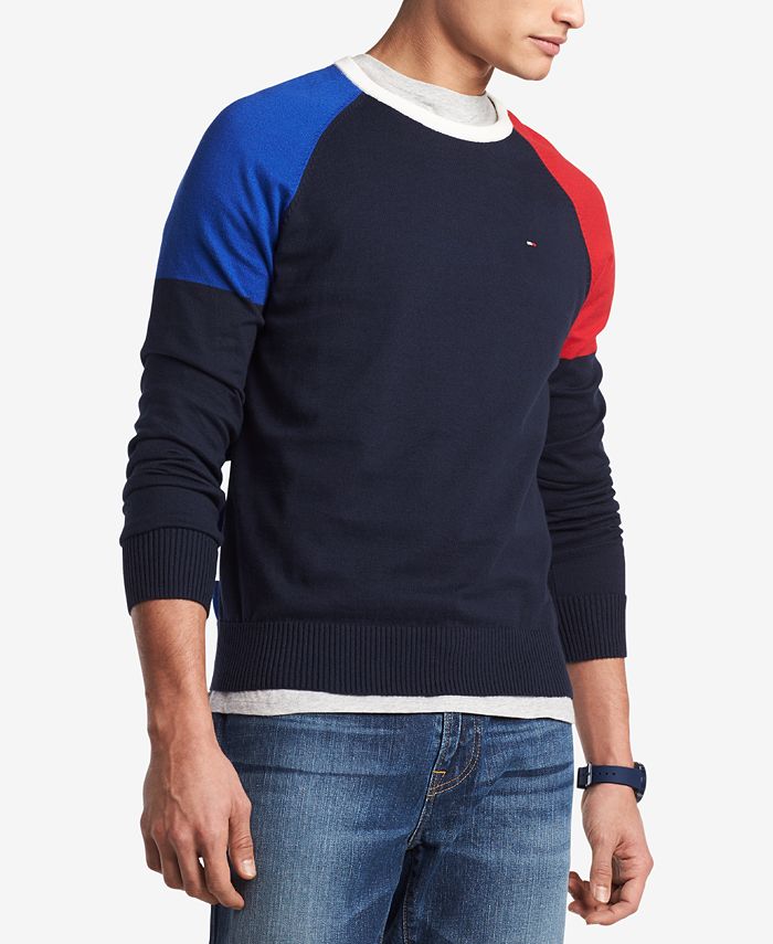 Tommy Hilfiger Men's Perry Colorblocked Raglan-Sleeve Sweater, Created ...