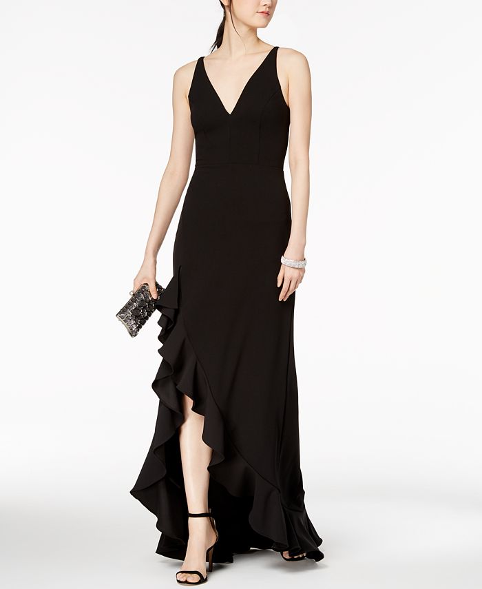 Betsy & Adam Plunging Ruffled Gown - Macy's