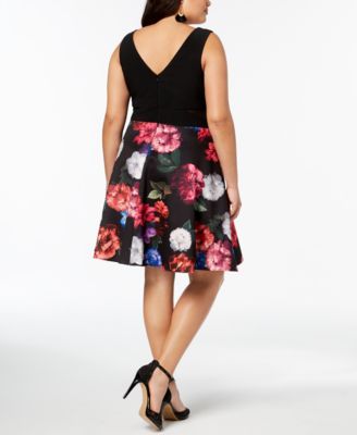 XSCAPE Plus Size Floral-Print Fit & Flare Dress