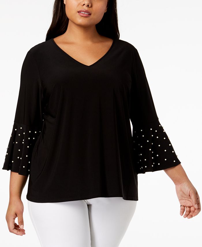 MSK Plus Size Embellished Bell-Sleeve Top - Macy's