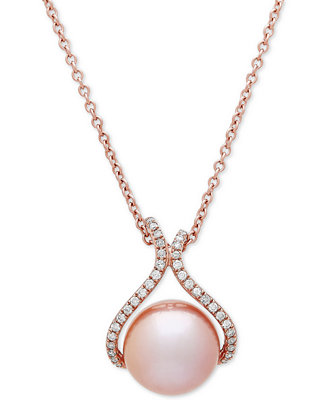 Honora Pink Cultured Freshwater Pearl (13 mm) & Diamond (1/4 ct. t.w ...
