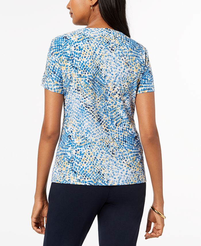JM Collection Petite Printed Embellished Jacquard Top, Created for Macy ...
