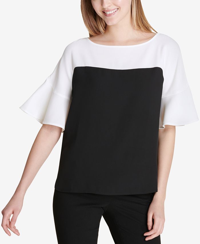 Calvin Klein Colorblocked Flared-Sleeve Top - Macy's