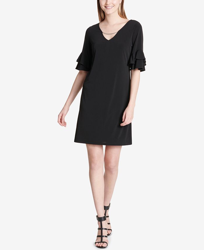 Calvin Klein Hardware Ruffle-Sleeve Dress & Reviews - Dresses - Women -  Macy's