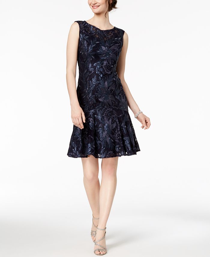 Adrianna Papell Sequined Lace Trumpet Dress -