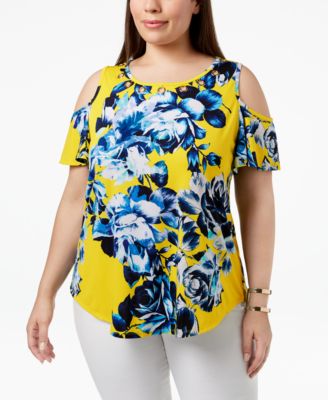 Belldini - Plus Size Cold-Shoulder Grommet Top