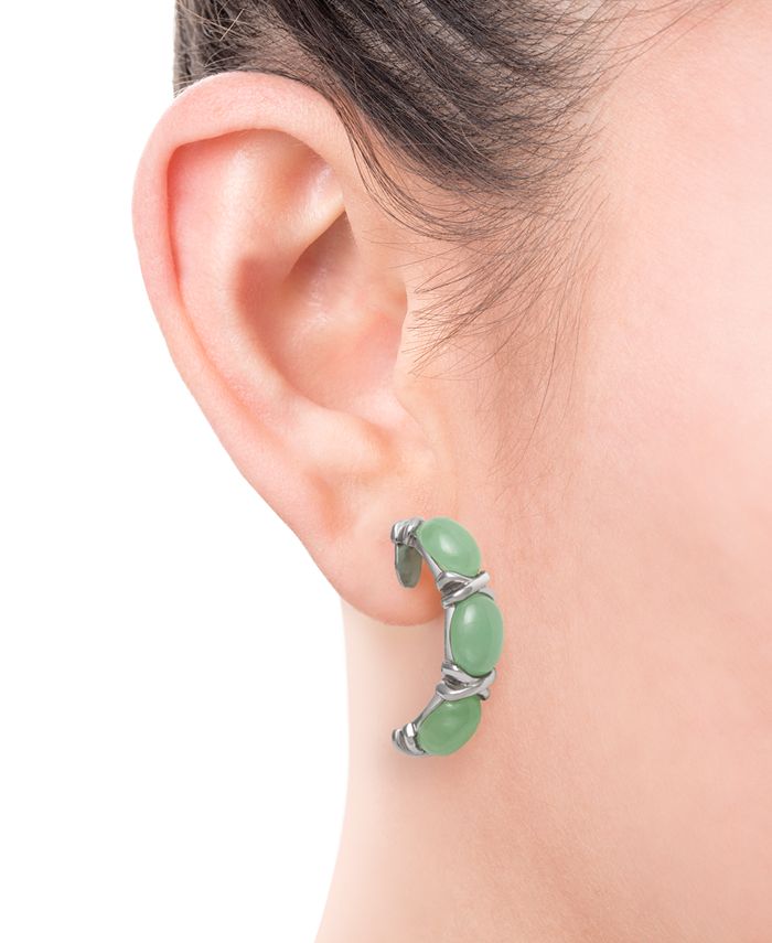 Macy's Dyed Jade (5mm x 7mm) Curved Drop Earrings in Sterling Silver