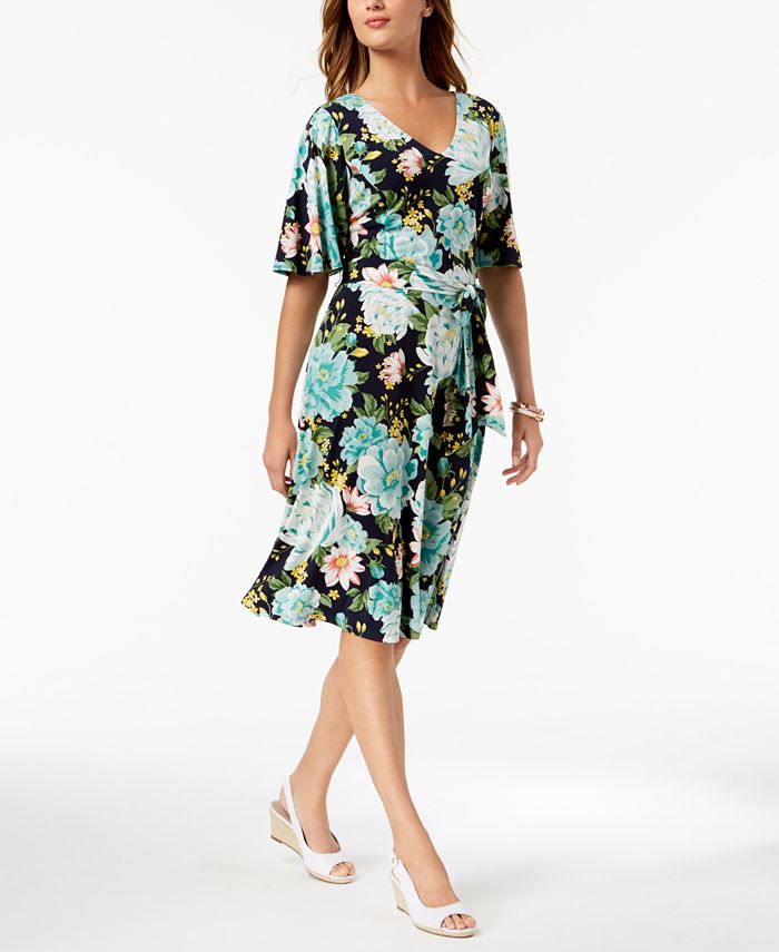 Charter Club Printed Flutter-Sleeve Dress, Created for Macy's - Macy's