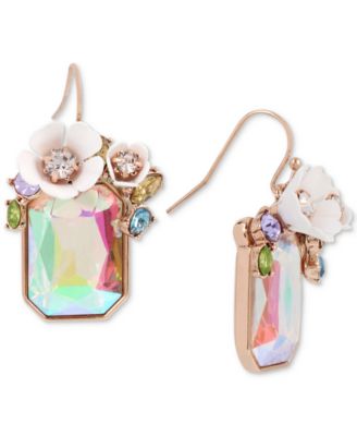 Betsey Johnson - Gold-Tone Multi-Stone Flower Drop Earrings