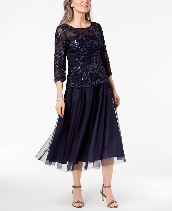 Alex Evenings Sequined Illusion Midi Dress & Reviews - Dresses - Women ...