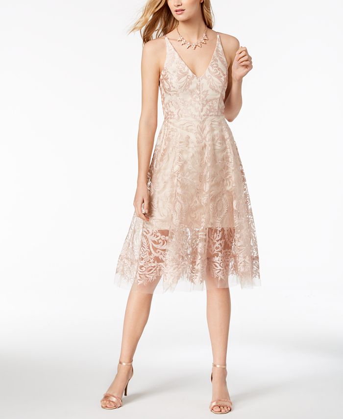 XSCAPE Embroidered Mesh Fit & Flare Dress - Macy's