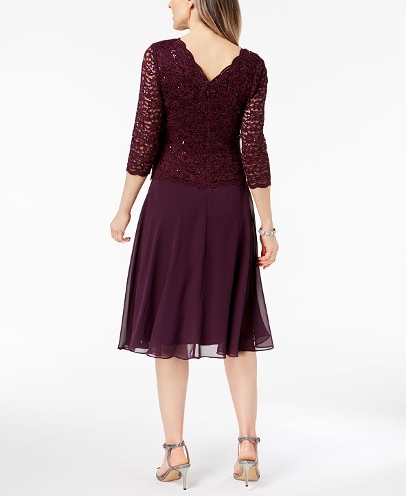 Alex Evenings Sequined Lace Contrast Dress & Reviews - Dresses - Women ...