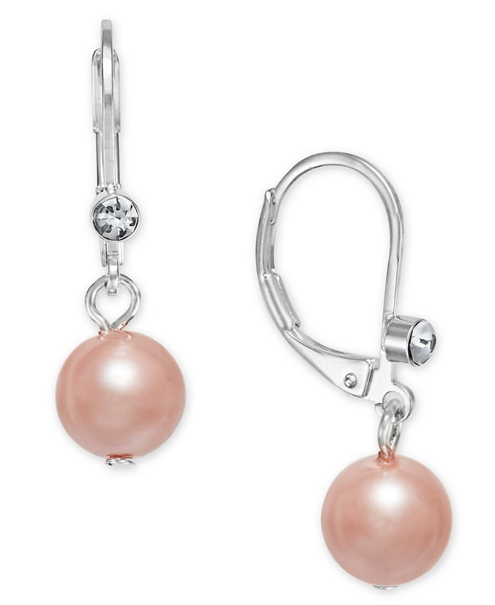 Charter Club Silver-Tone Pink Imitation Pearl Drop Earrings, Created ...