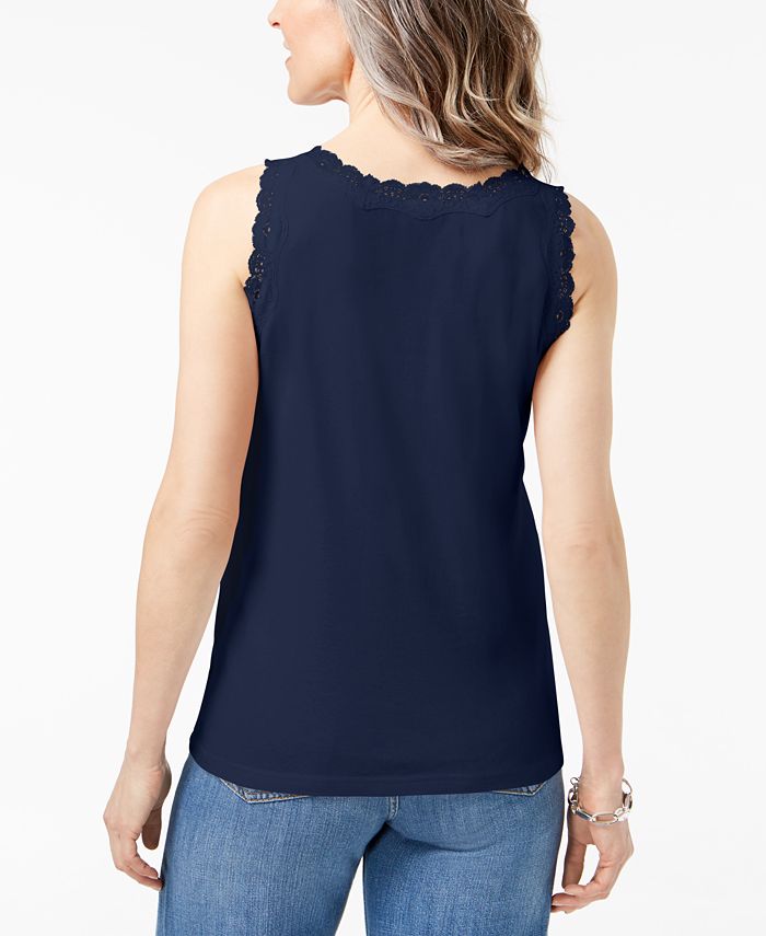 Karen Scott LaceTrim Tank Top In Regular & Petite Sizes, Created for