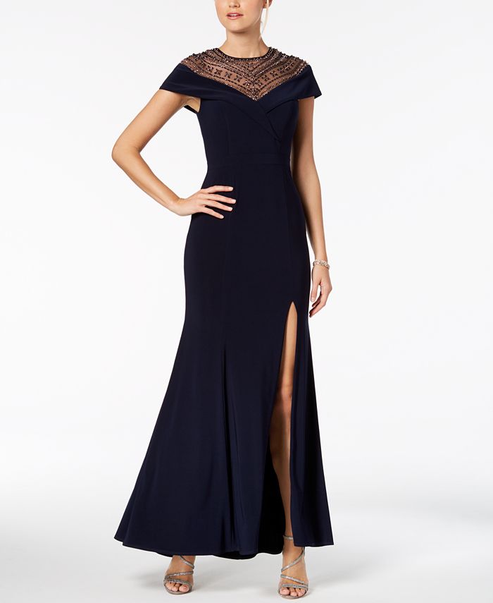 XSCAPE Embellished Illusion Slit Gown & Reviews - Dresses - Women - Macy's