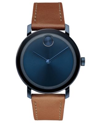 movado watch men's brown leather strap