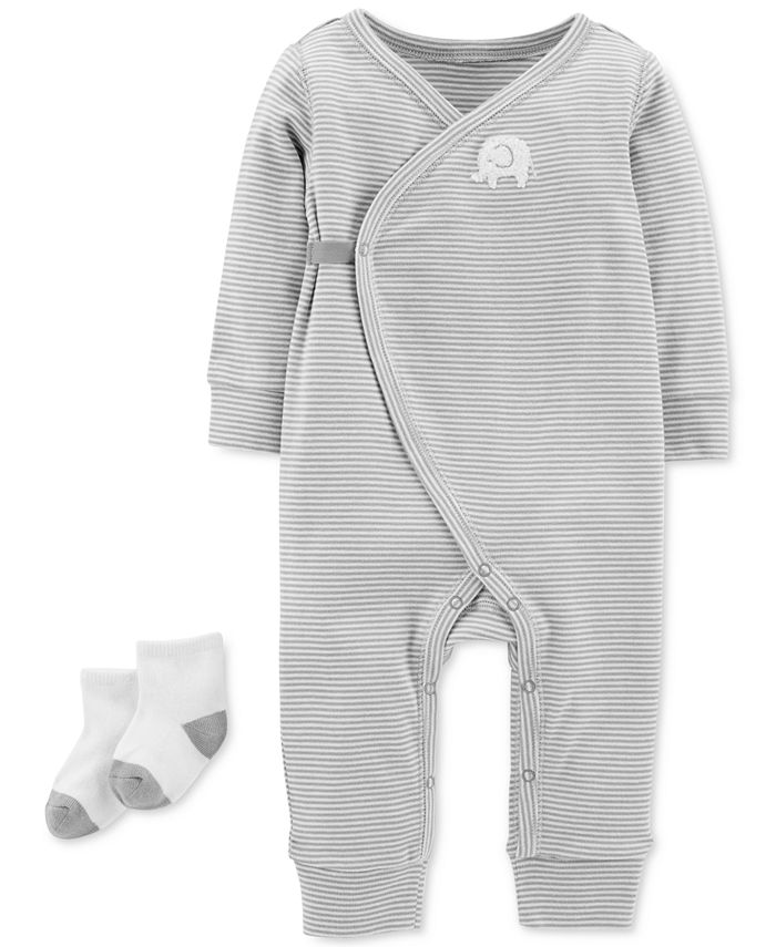 Carter's Baby Boys & Baby Girls 2-Pc. Side Snap Coverall & Socks Set ...