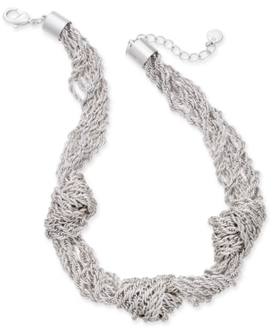 image of Charter Club Silver-Tone Multi-Chain Knotted Statement Necklace, 17