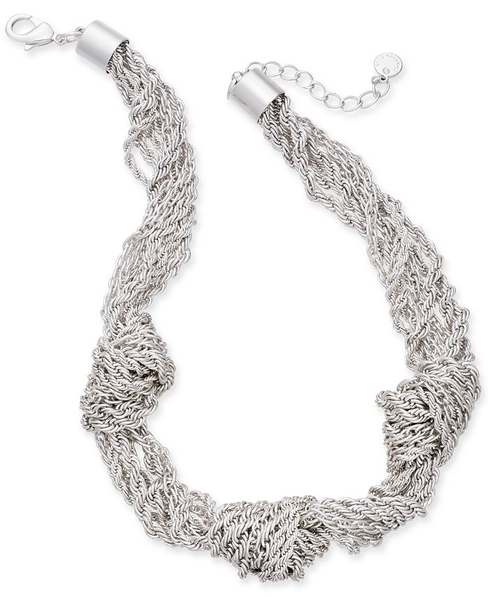 Charter Club - Silver-Tone Multi-Chain Knotted Statement Necklace, 17" + 2" extender,