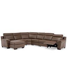 Julius II 6-Pc. Leather Chaise Sectional Sofa With 1 Power Recliner, Power Headrest & USB Power Outlet, Created for Macy's