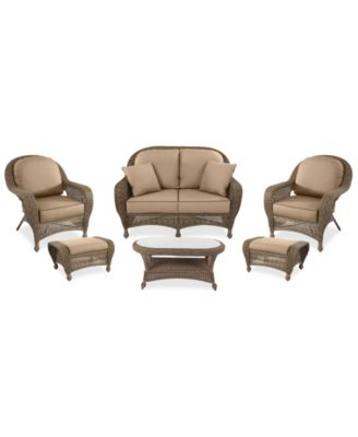 Sandy Cove Outdoor Wicker 6 Pc. Seating Set 1 Loveseat 2 Club Chairs 2 Ottomans and 1 Coffee Table Custom Sunbrella Created for Macy s Macy s