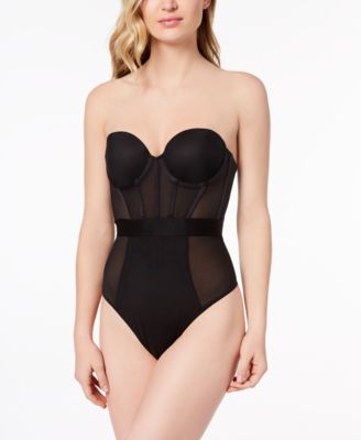 Women's Sheers Strapless Mesh-Panel Thong Bodysuit DK6008