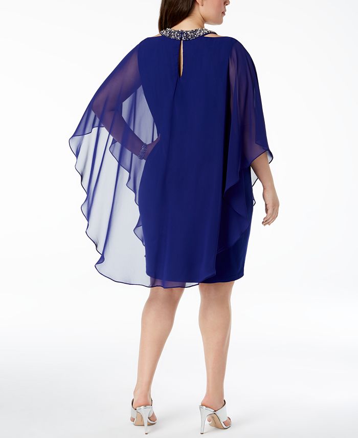 XSCAPE Plus Size Embellished Cape-Overlay Dress - Macy's
