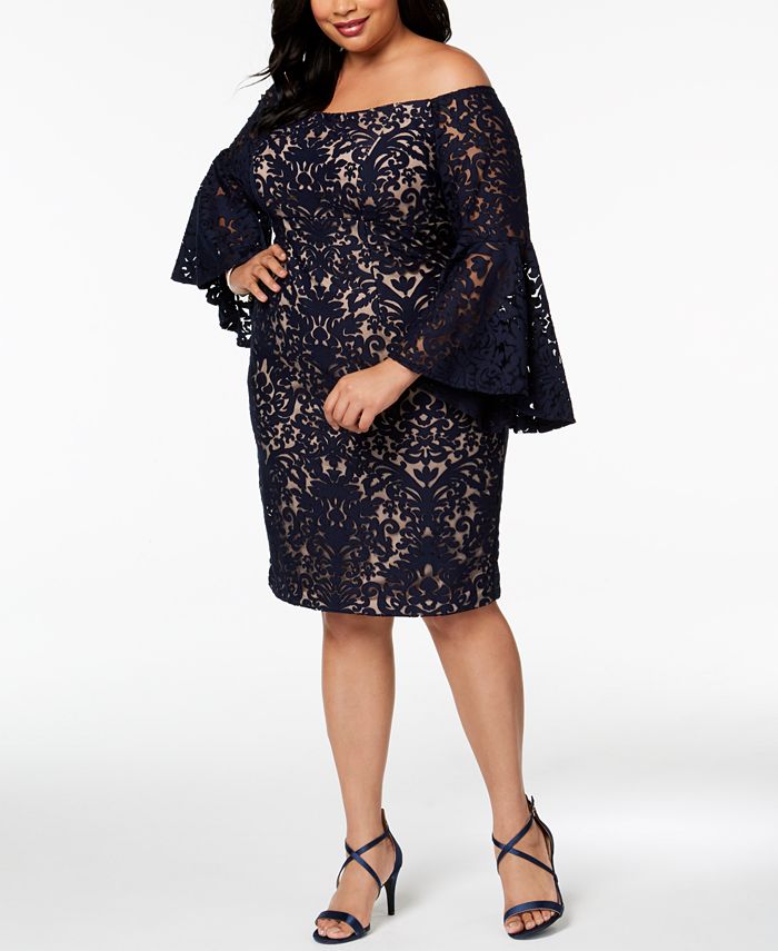 XSCAPE Plus Size Lace Off-The-Shoulder Dress - Macy's