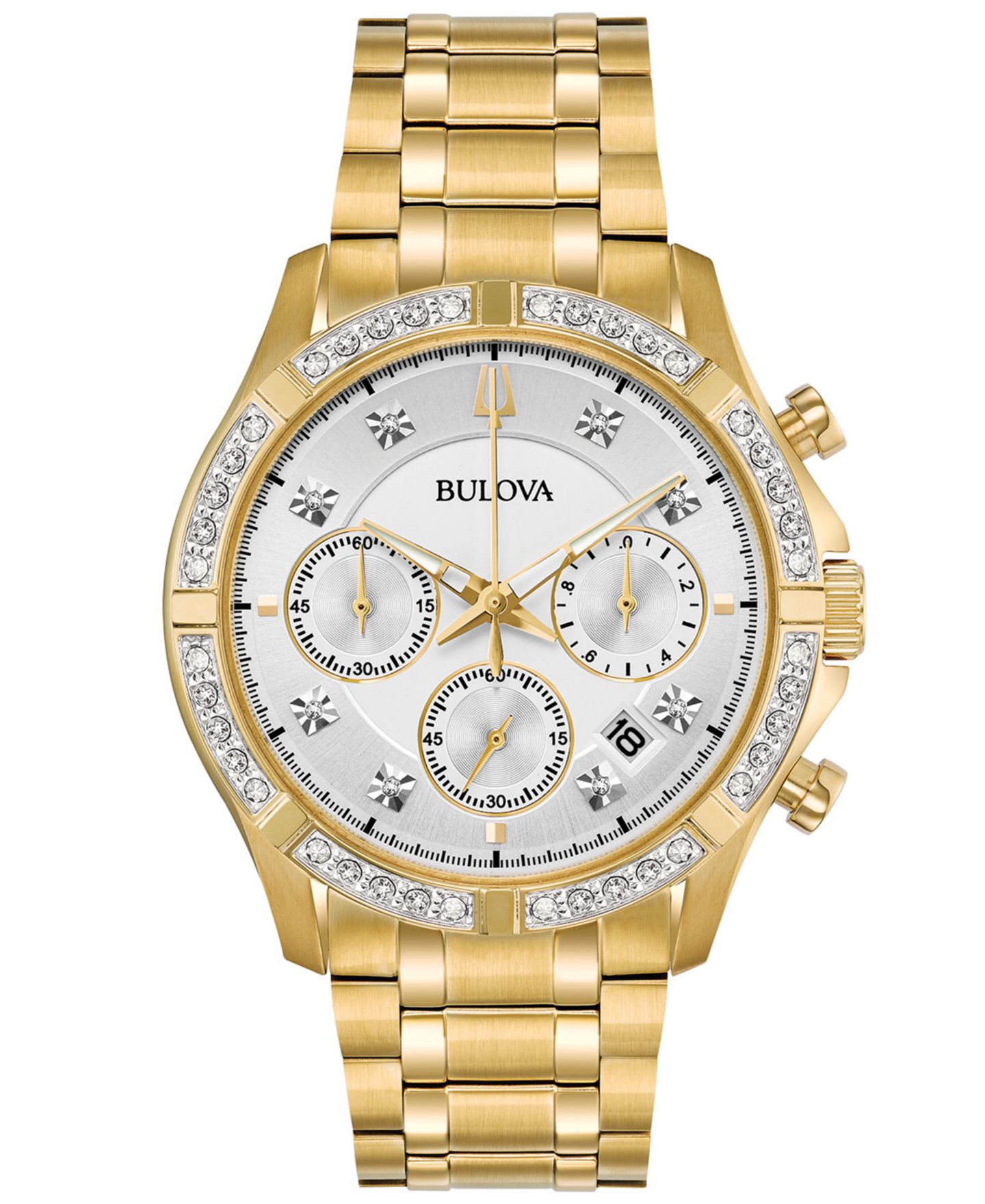 Мужские часы Bulova Chronograph Diamond-Accent Gold-Tone Stainless Steel Bracelet Watch 42mm — фото 1