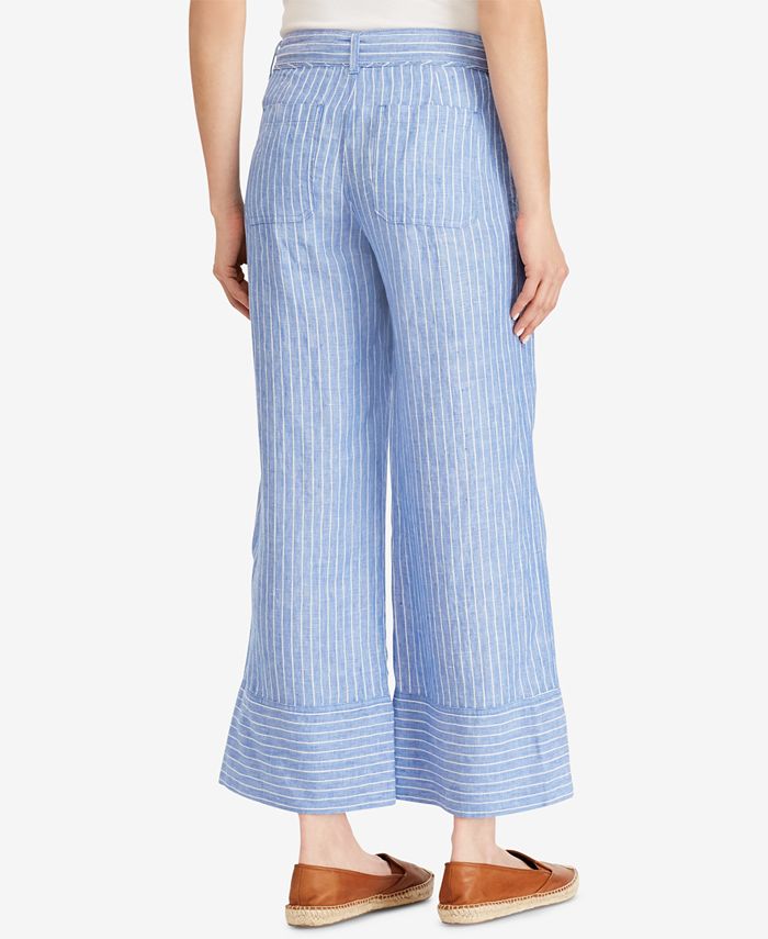 Lauren Ralph Lauren Petite Striped Wide-Leg Linen Pants - Macy's