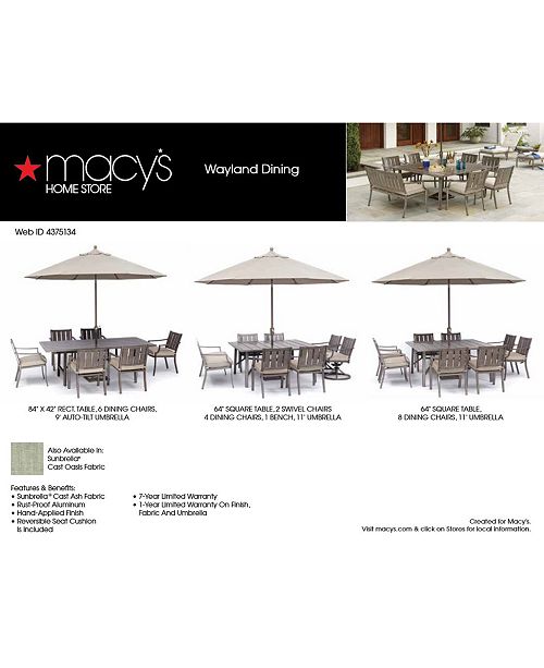 Furniture Wayland Outdoor Dining Collection, with Sunbrella® Cushions