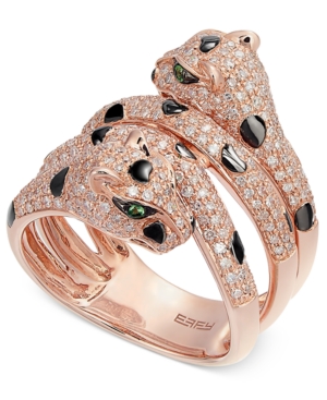 image of Effy Diamond (1 ct. t.w.) and Tsavorite Accent Panther Ring in 14k Rose Gold