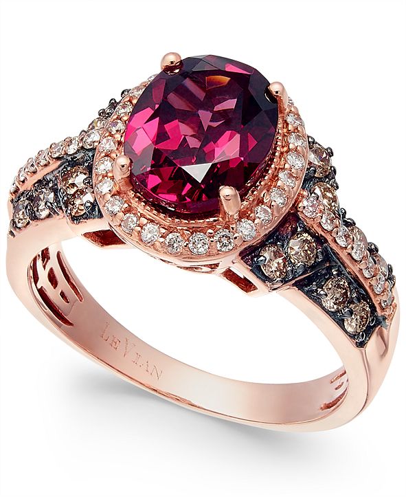 Le Vian Raspberry Rhodolite® Chocolate and White Diamond Oval