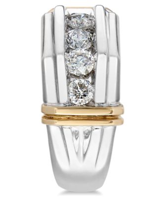 Men's Diamond (1 ct. t.w.) Ring in 10k White and Yellow Gold