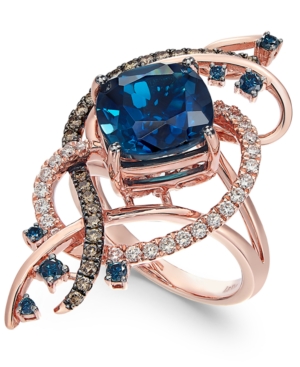 image of Le Vian Exotics Deep Sea Blue Topaz (5-3/8 ct. t.w.) and Diamond (3/4 ct. t.w.) Ring in 14k Rose Gold