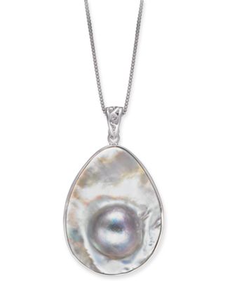 Mab&eacute; Blister Pearl (34 x 24mm) 18" Pendant Necklace in Sterling Silver