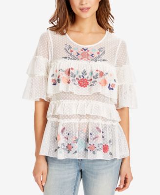 Vintage America - August Embroidered Sheer Top
