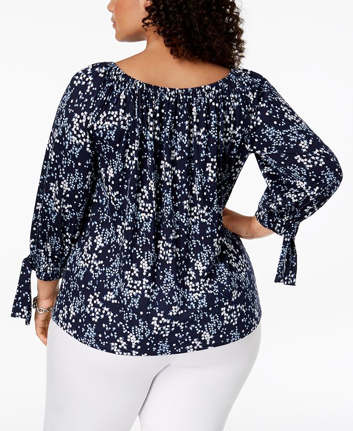 Michael Kors Plus Size Scattered Blooms Printed TieSleeve Top Macy's