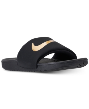 Nike Big Kids' Kawa Slide Sandals From Finish Line In Black/met Gold