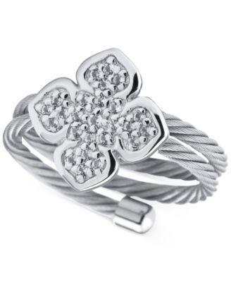 CHARRIOL - Sterling Silver Ring with White Topaz and Stainless Steel Cable