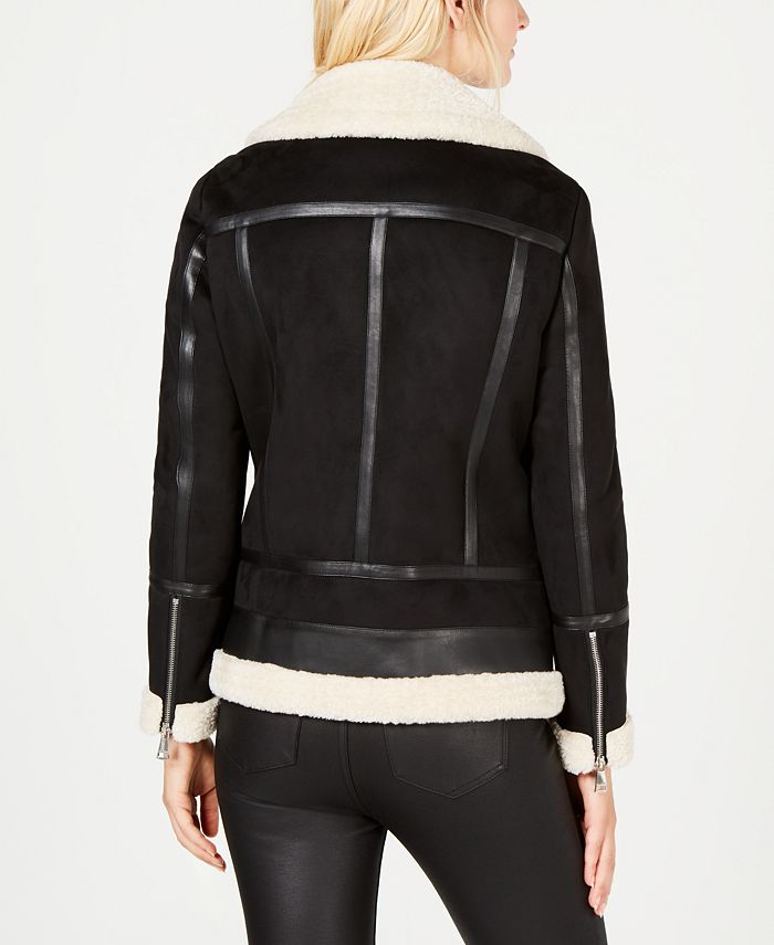 Calvin Klein Faux-Shearling Moto Jacket - Macy's