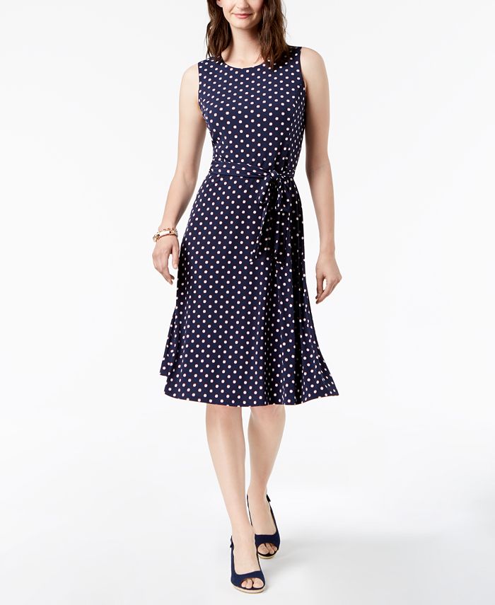 Charter Club Petite Printed Belted Midi Dress, Created for Macy's - Macy's