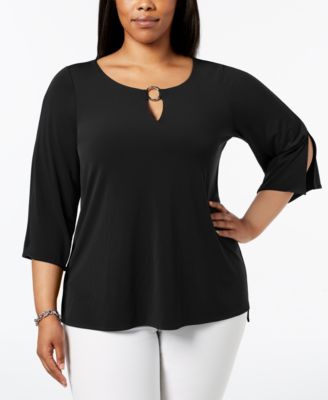 Calvin Klein Plus Size Circle-Hardware Keyhole Top