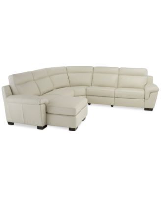 CLOSEOUT! Julius II 5-Pc. Leather Chaise Sectional Sofa With 1 Power Recliner, Power Headrest & USB Power Outlet