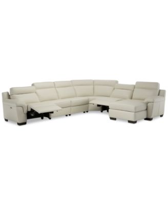 Furniture - Julius 150" II 6-Pc. Leather Chaise Sectional Sofa With 2 Power Recliners, Power Headrests & USB Power Outlet, Created for Macy's